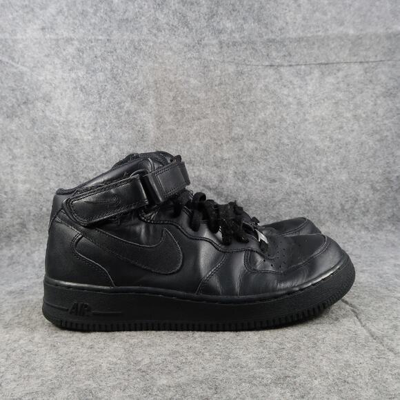 Nike Shoes Mens 8 Air Force 1 Mid Black Sneakers Leather Logo Basketball Casual - Picture 1 of 12